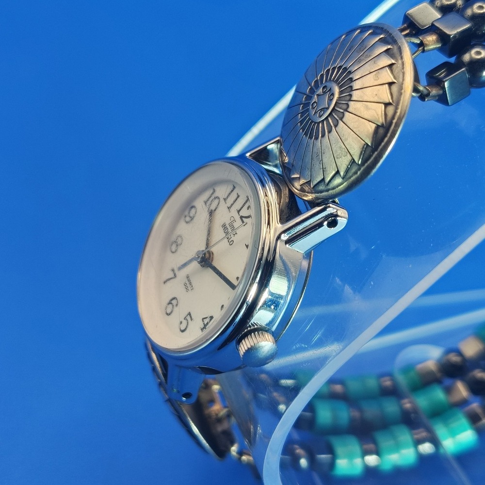 Vintage 1998 Timex Indiglo Sterling Silver Native Turquoise Women's Quartz Watch - Picture 3 of 13